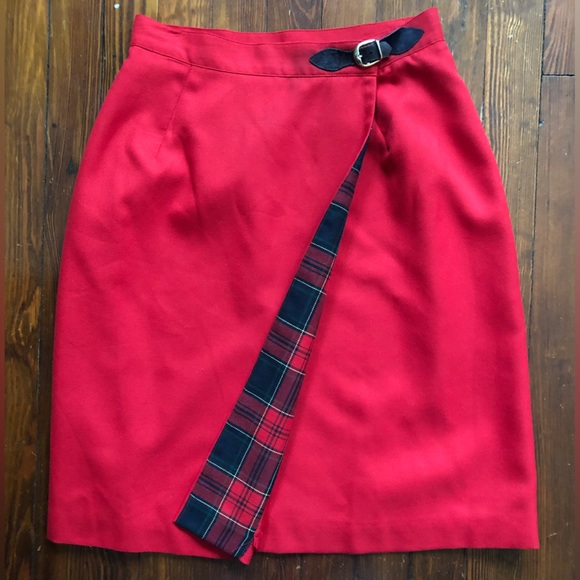 Vintage Wrap Skirt Red w Suede Buckle Detail 4 - Picture 1 of 7